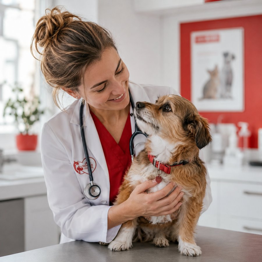 Veterinaria examinando a un perro en consulta